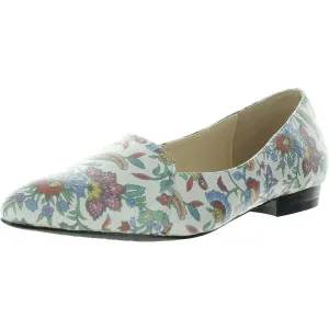 Flora Flower Womens Faux Leather Slip On Pointed Toe Flats