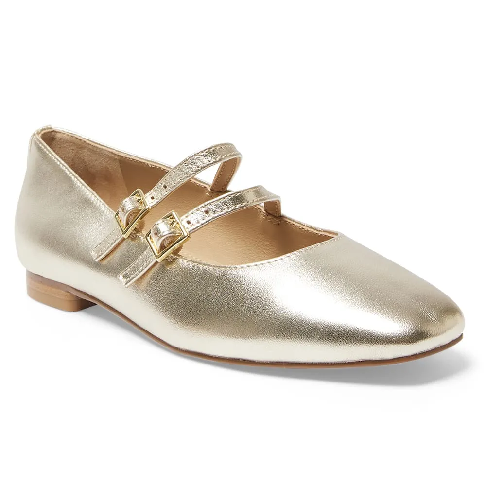 Freda Flat in Gold Metallic Leather