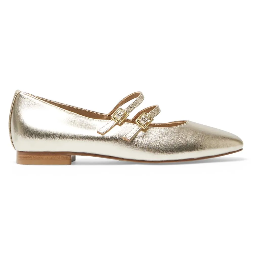 Freda Flat in Gold Metallic Leather