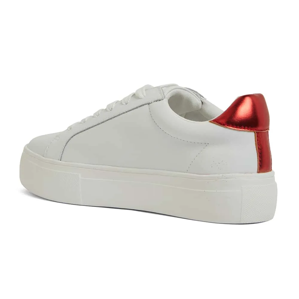 Frenzy Sneaker in White And Red Metallic Leather
