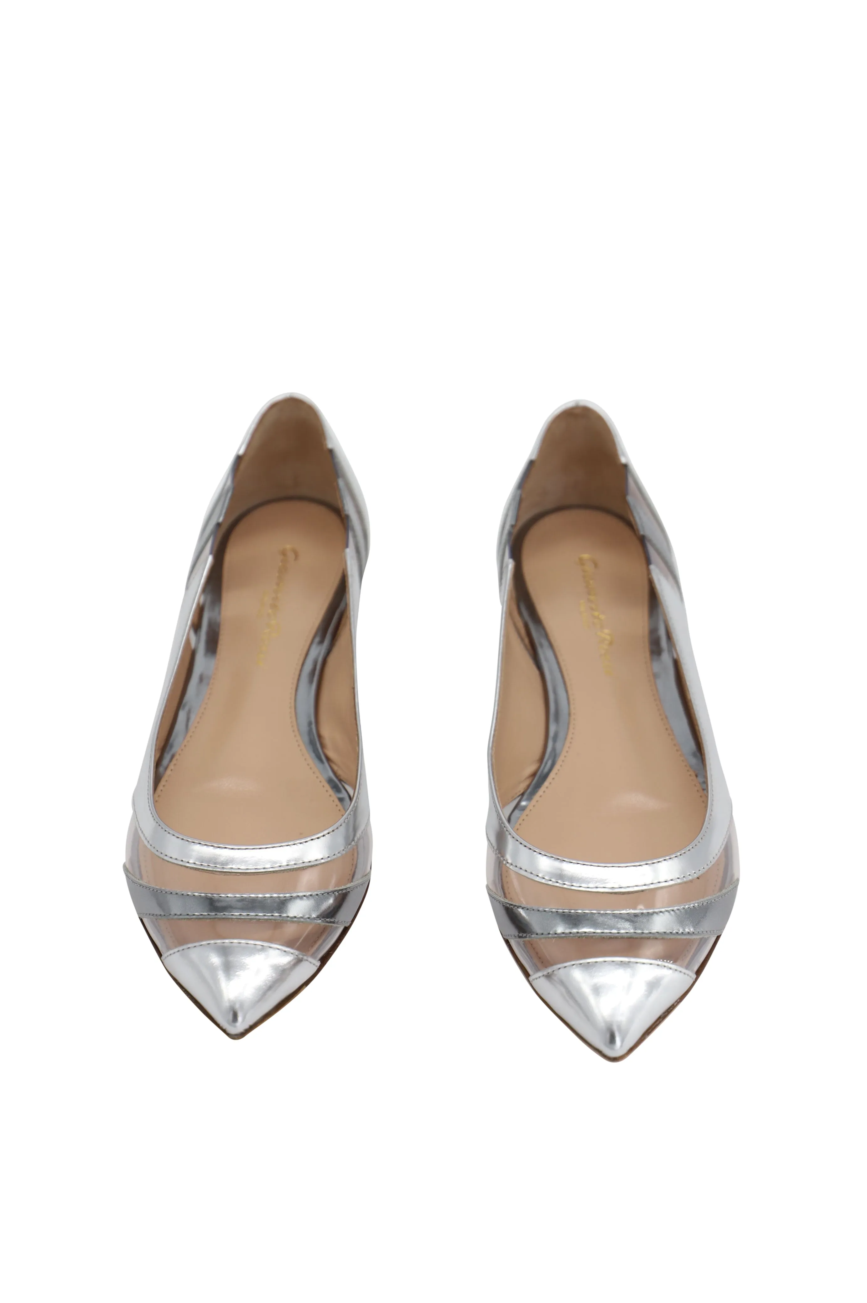 Gianvito Rossi Meparta Pointed Toe Flats in Silver Patent
