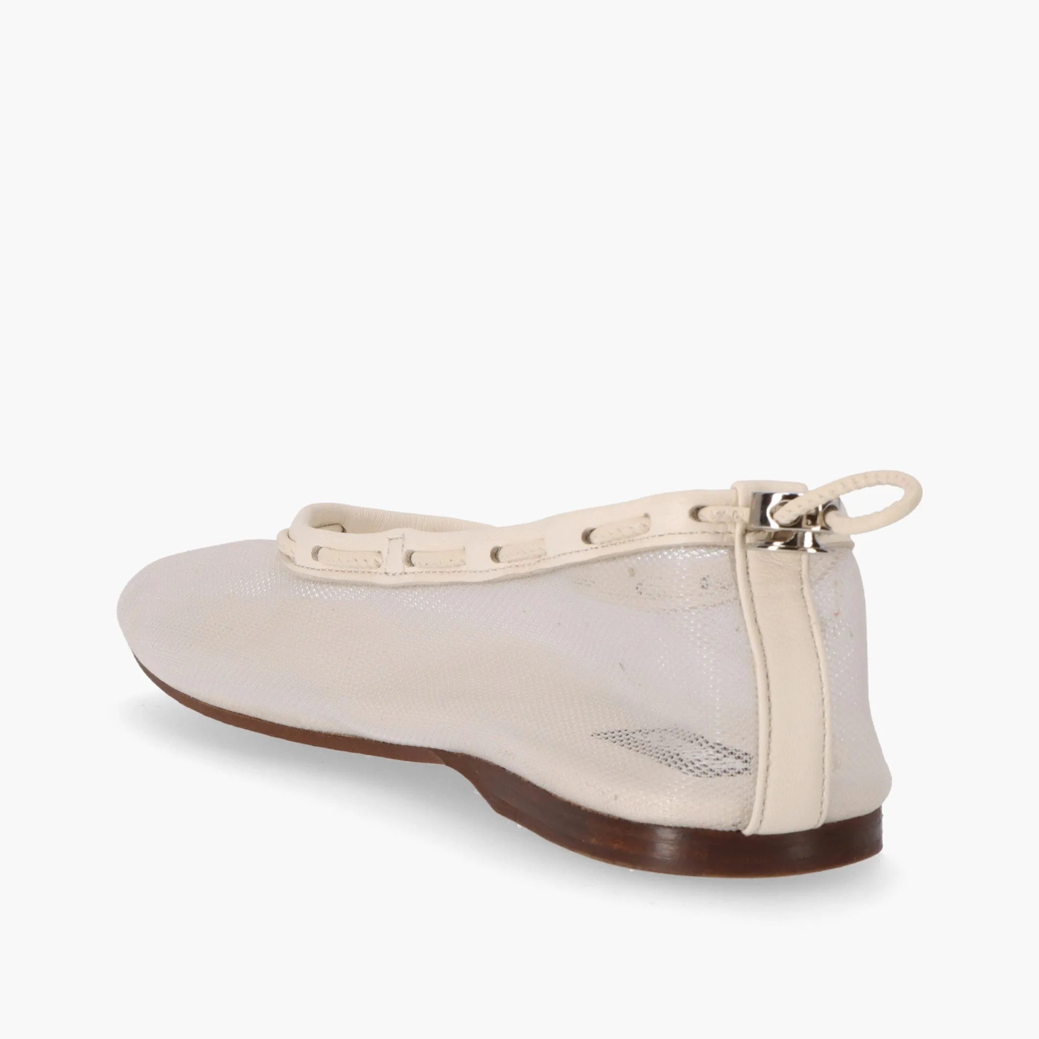 Gill Mesh White Leather Ballet Flats