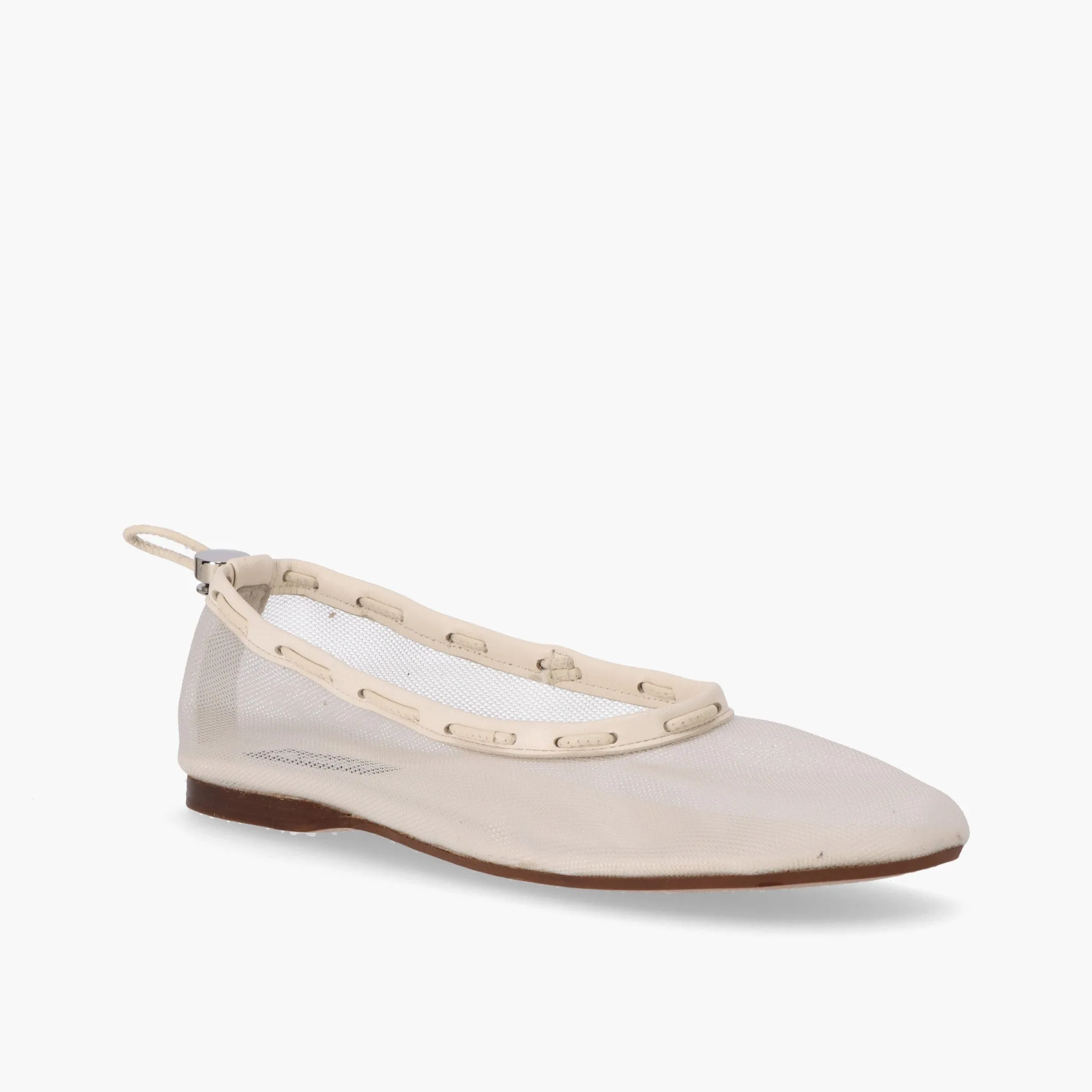 Gill Mesh White Leather Ballet Flats