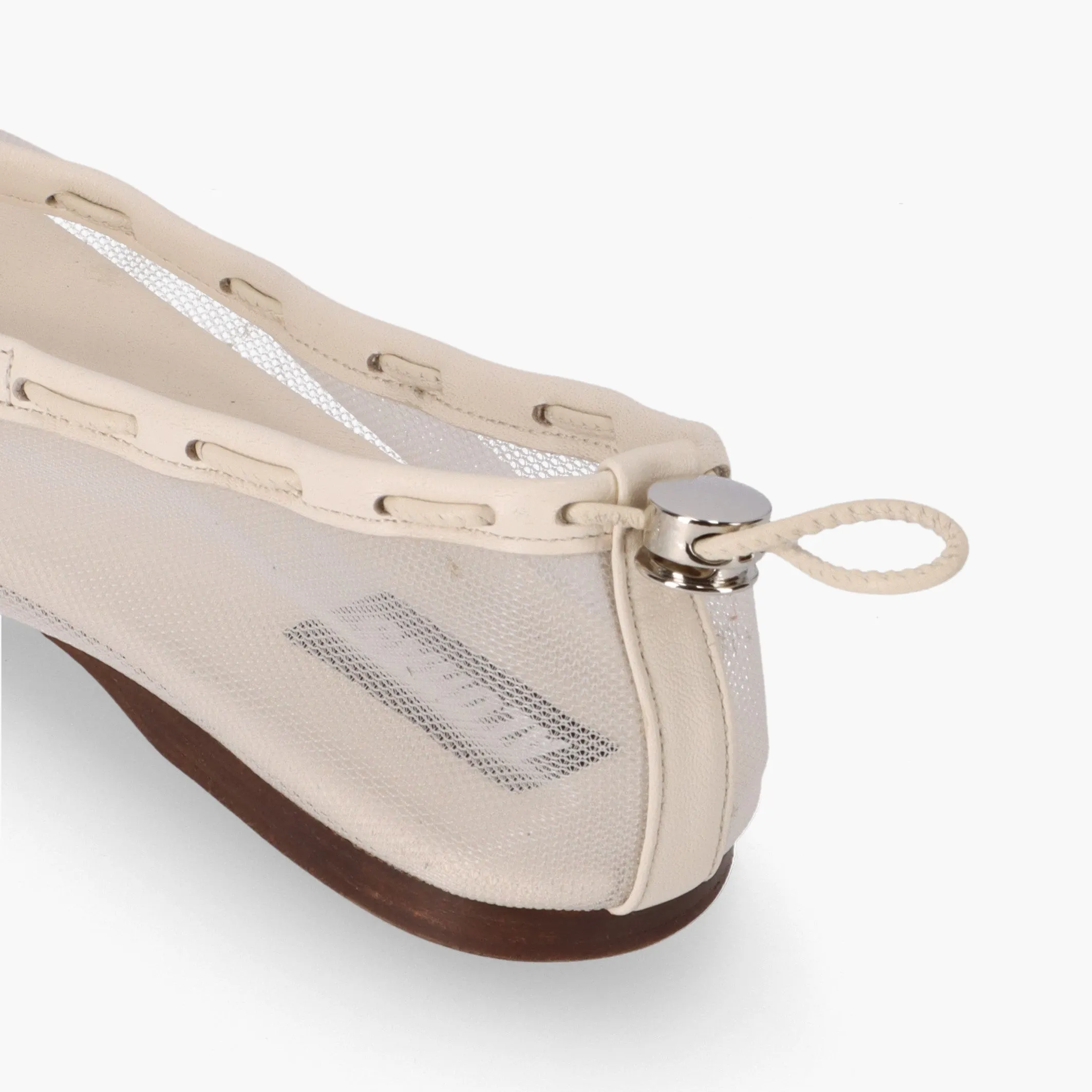 Gill Mesh White Leather Ballet Flats