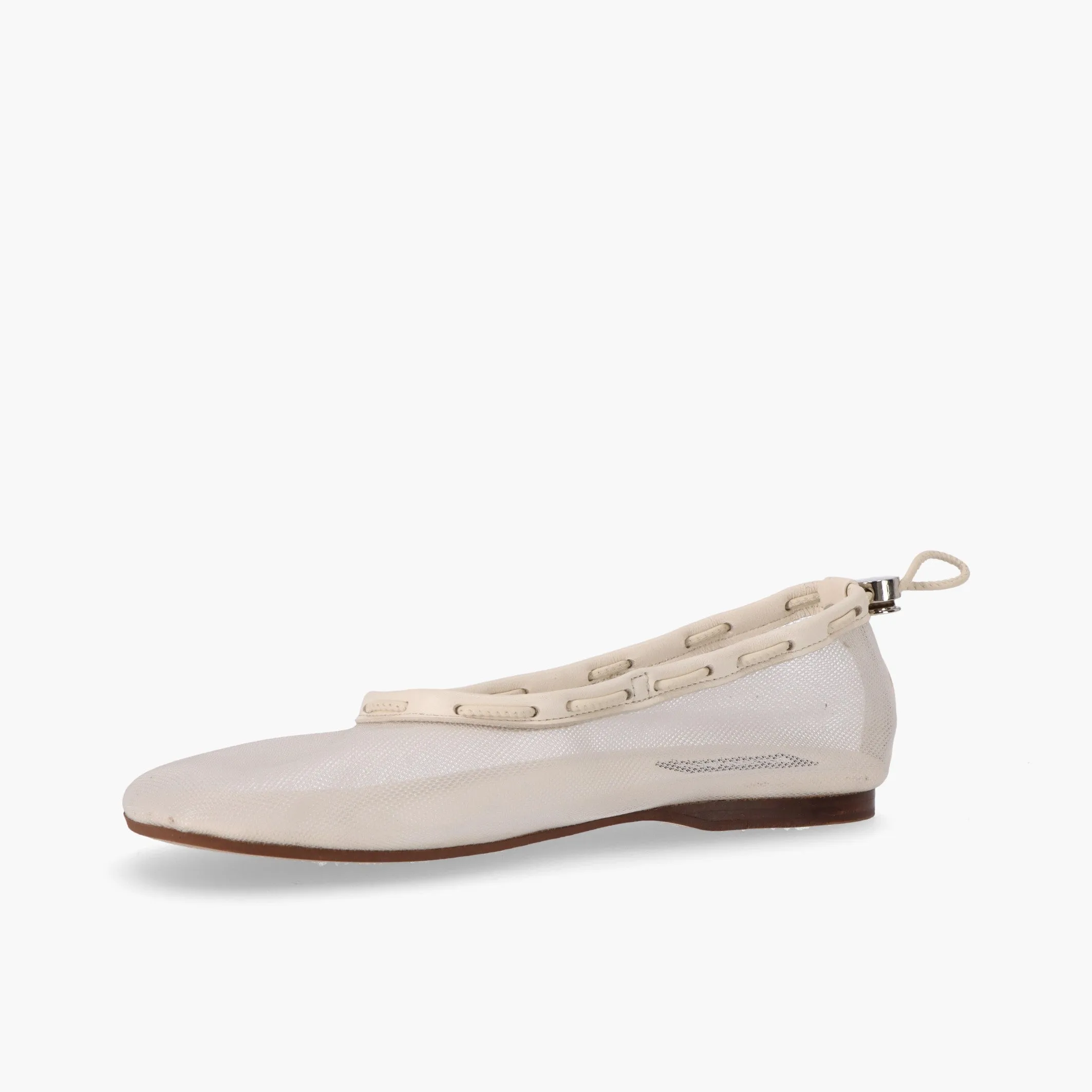 Gill Mesh White Leather Ballet Flats