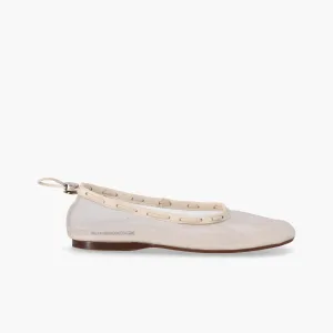 Gill Mesh White Leather Ballet Flats