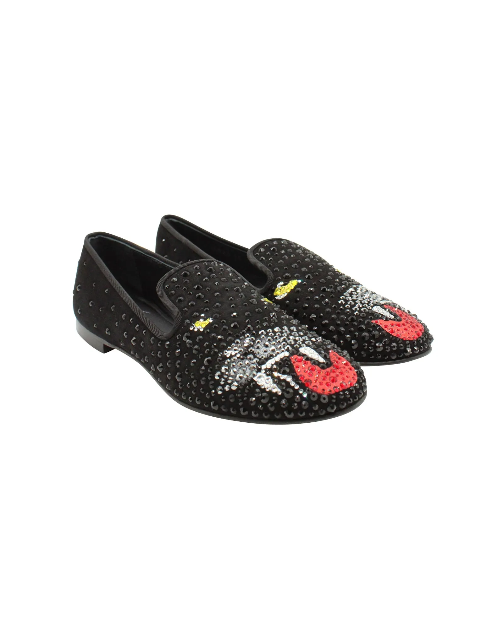 Giuseppe Zanotti Panther Embellished Loafers in Black Suede