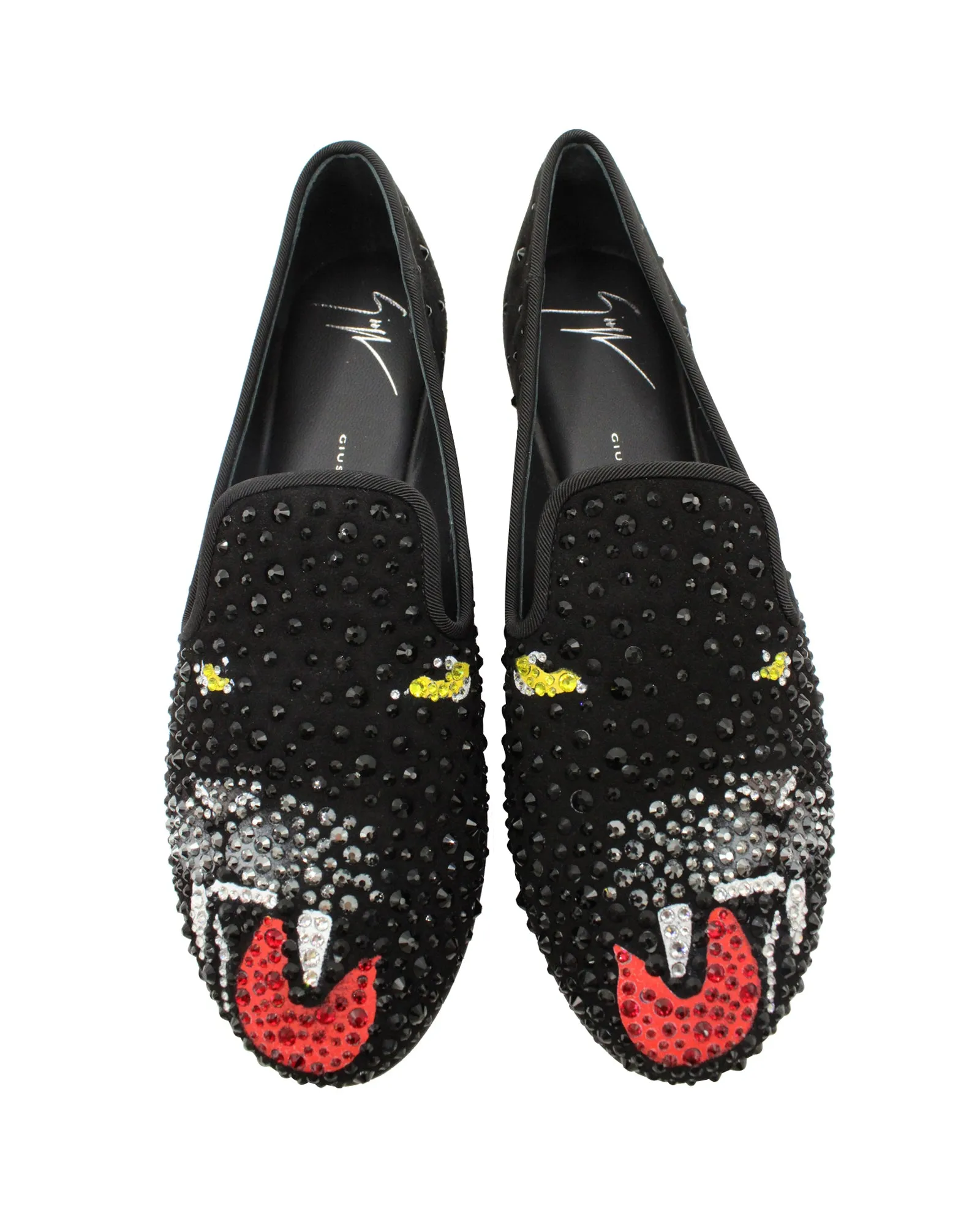 Giuseppe Zanotti Panther Embellished Loafers in Black Suede
