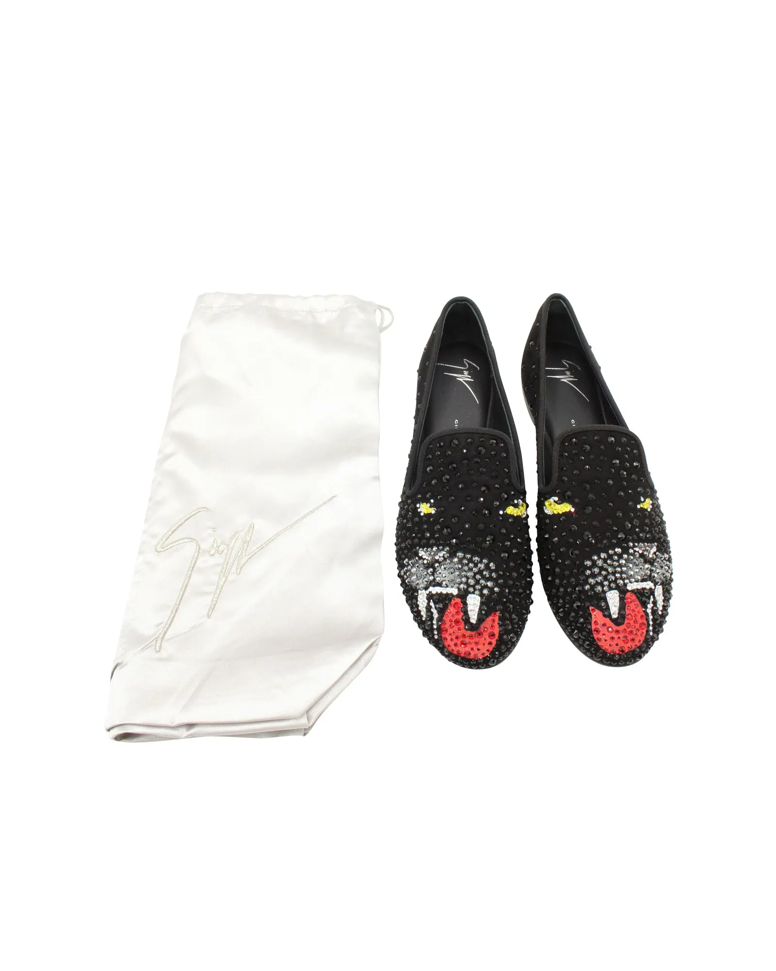 Giuseppe Zanotti Panther Embellished Loafers in Black Suede