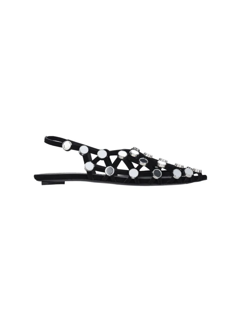 Grid" Slingback Ballerinas With Studs  Black