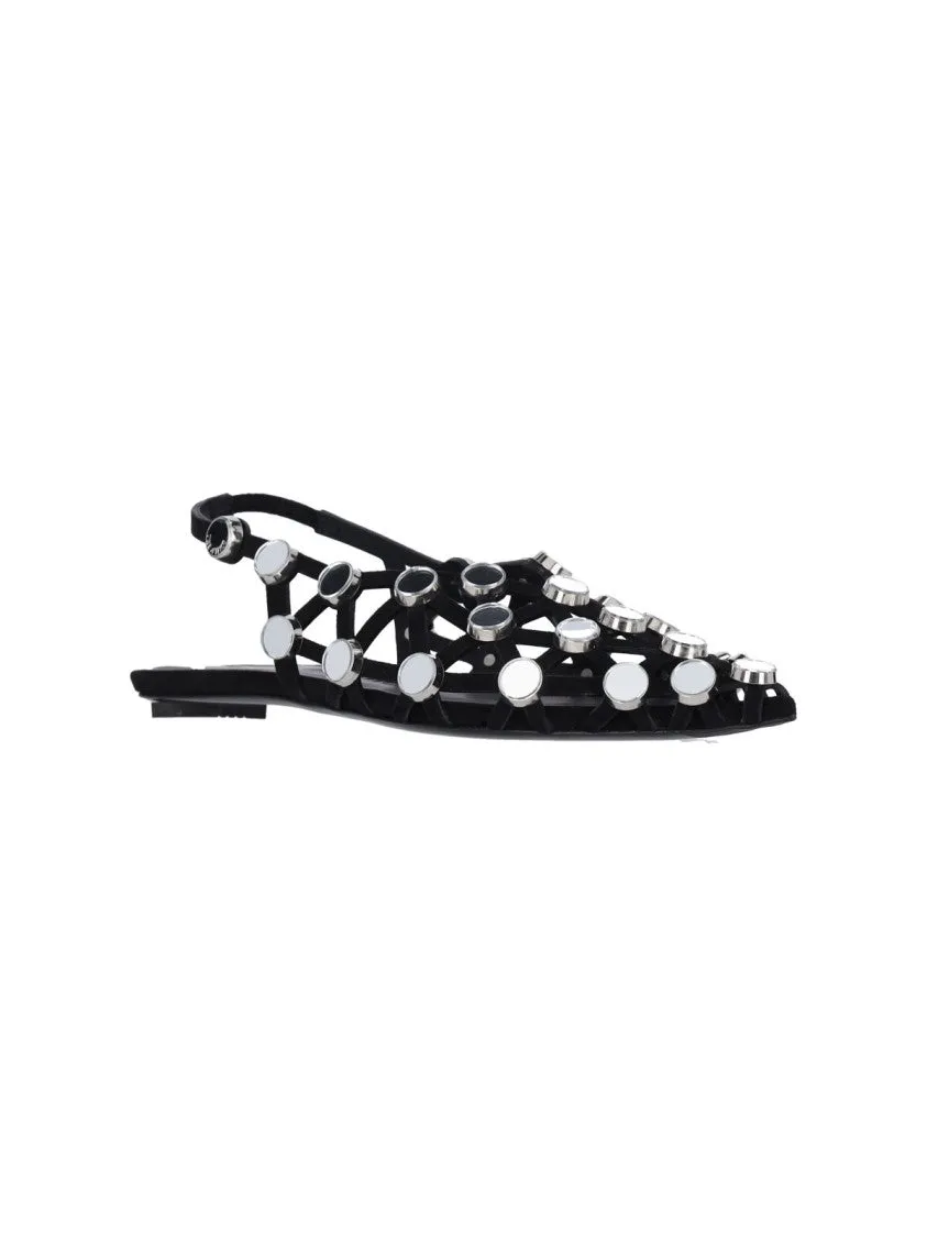 Grid" Slingback Ballerinas With Studs  Black