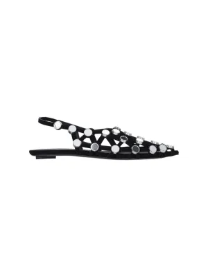 Grid" Slingback Ballerinas With Studs  Black