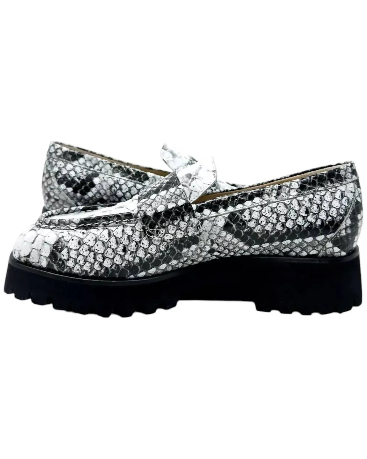 Hana Loafers In B&w Embossed Snake