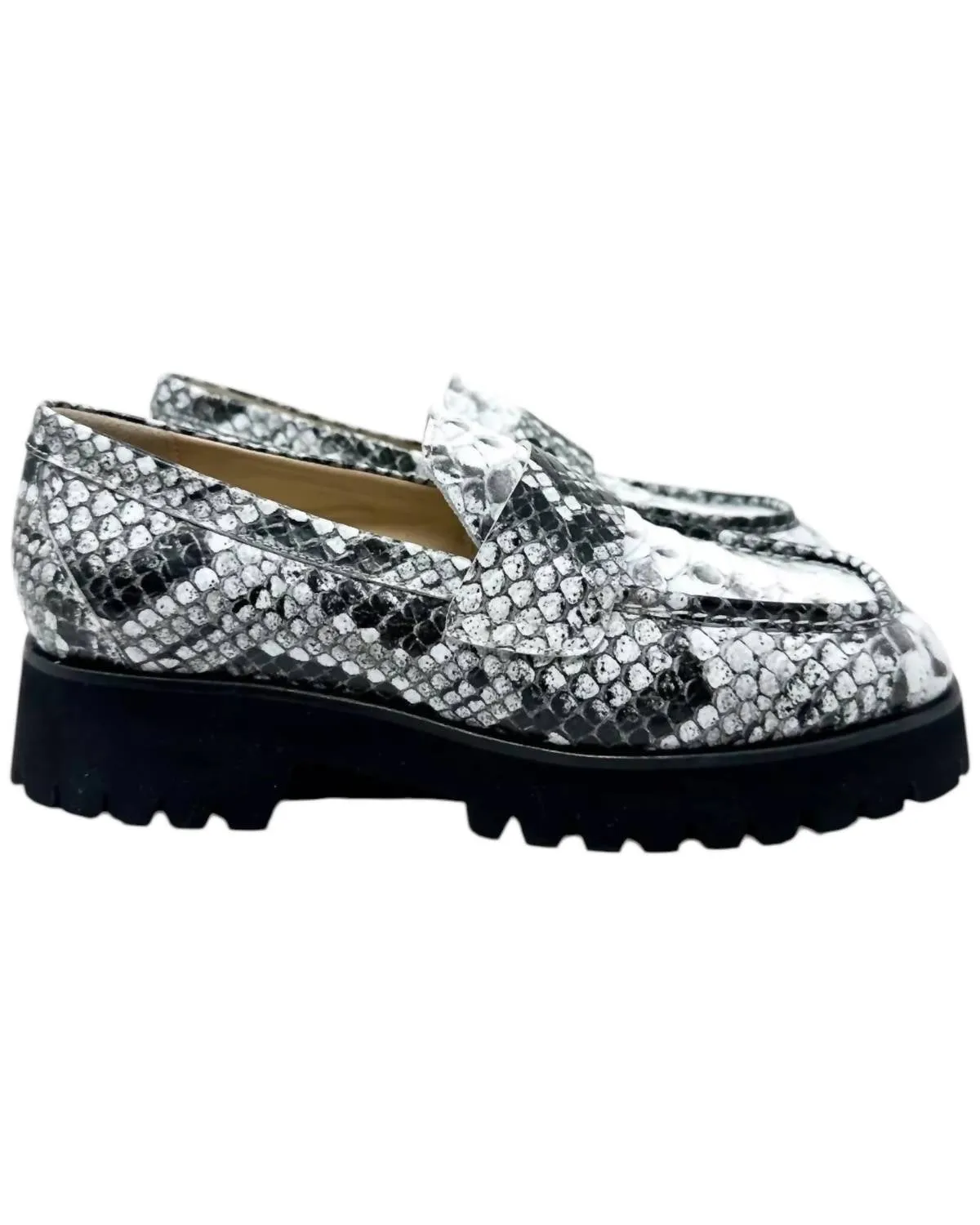 Hana Loafers In B&w Embossed Snake