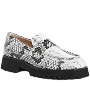 Hana Loafers In B&w Embossed Snake