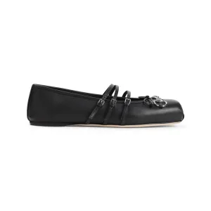 Horsebit Black Leather Ballerinas