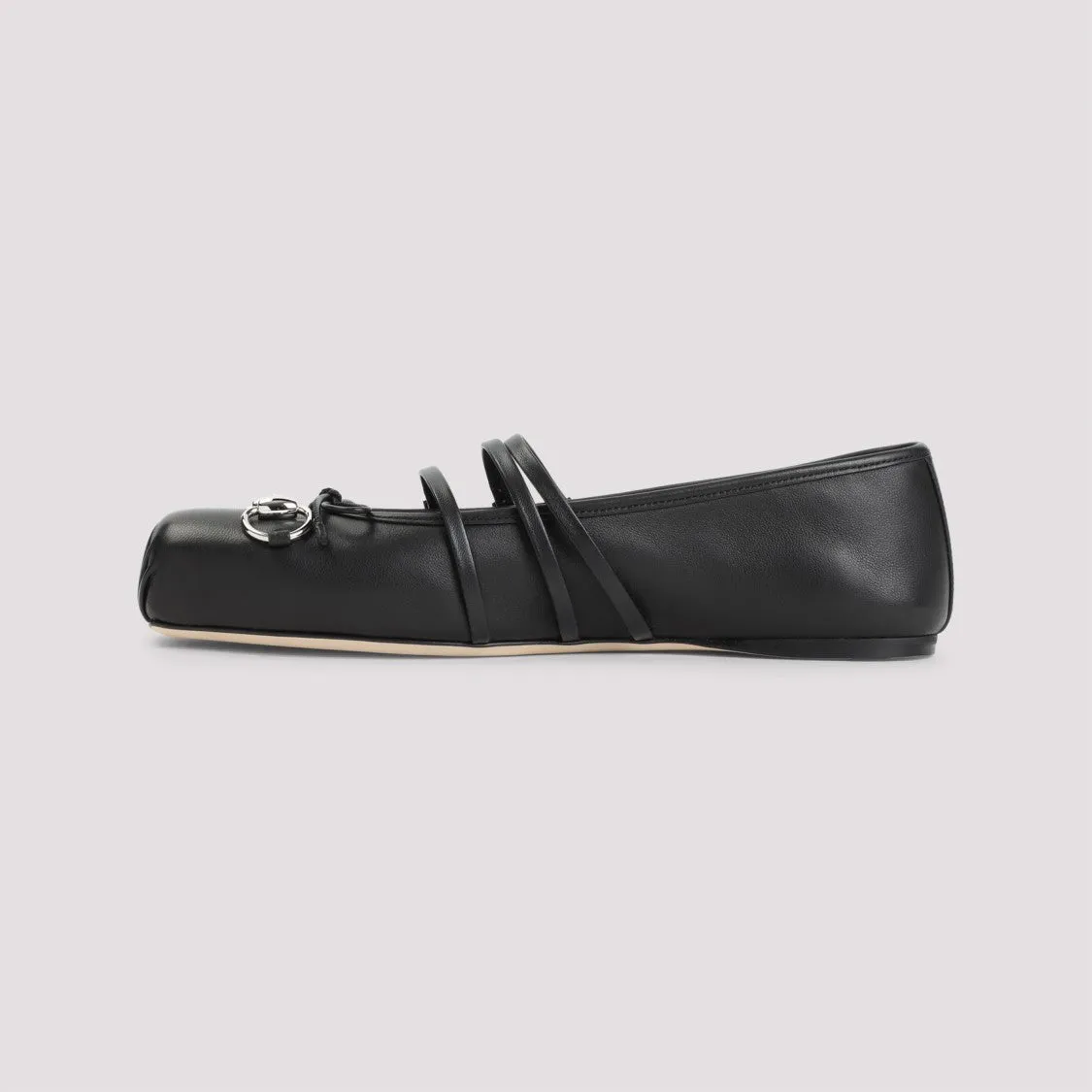 Horsebit Black Leather Ballerinas