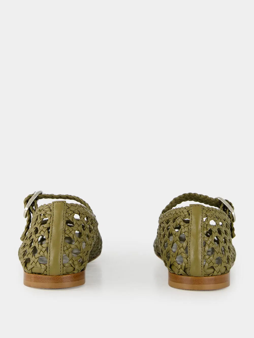 Khaki Woven Leather Mary Jane Flats