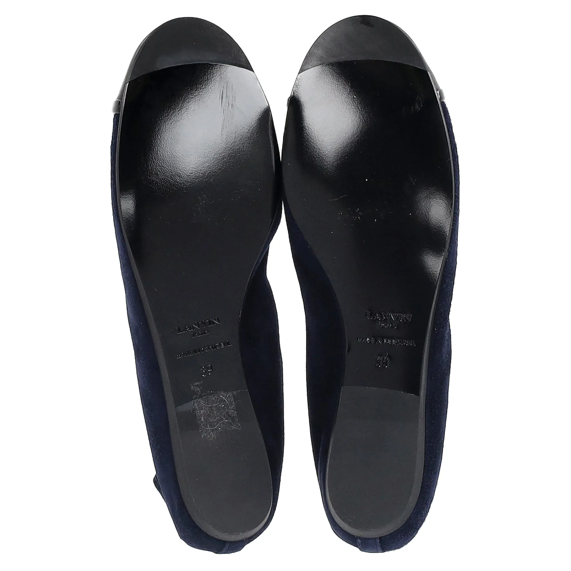 Lanvin Cap Toe Ballet Flats in Navy Blue Suede