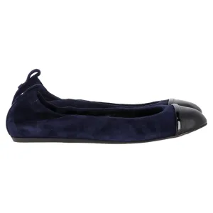 Lanvin Cap Toe Ballet Flats in Navy Blue Suede