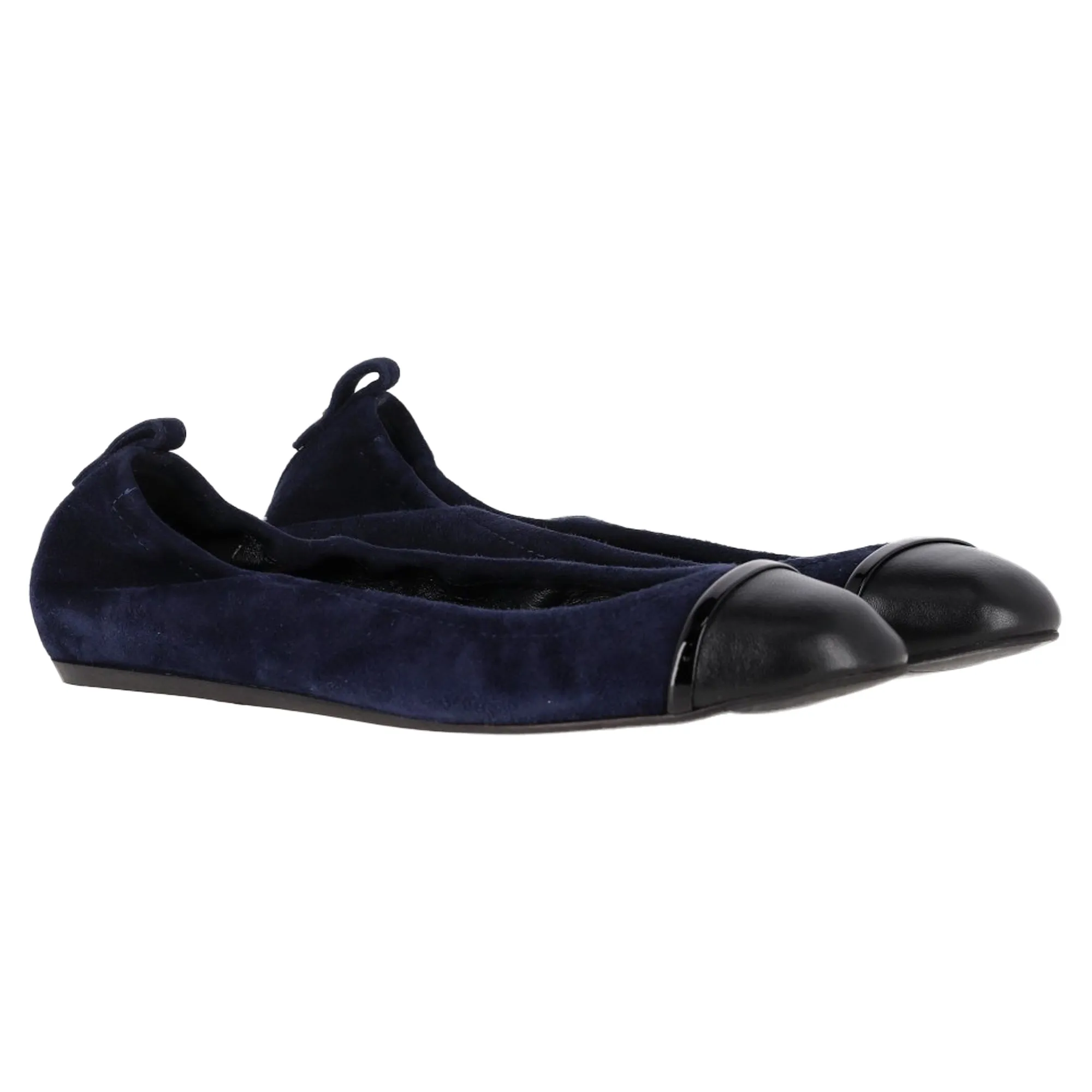 Lanvin Cap Toe Ballet Flats in Navy Blue Suede