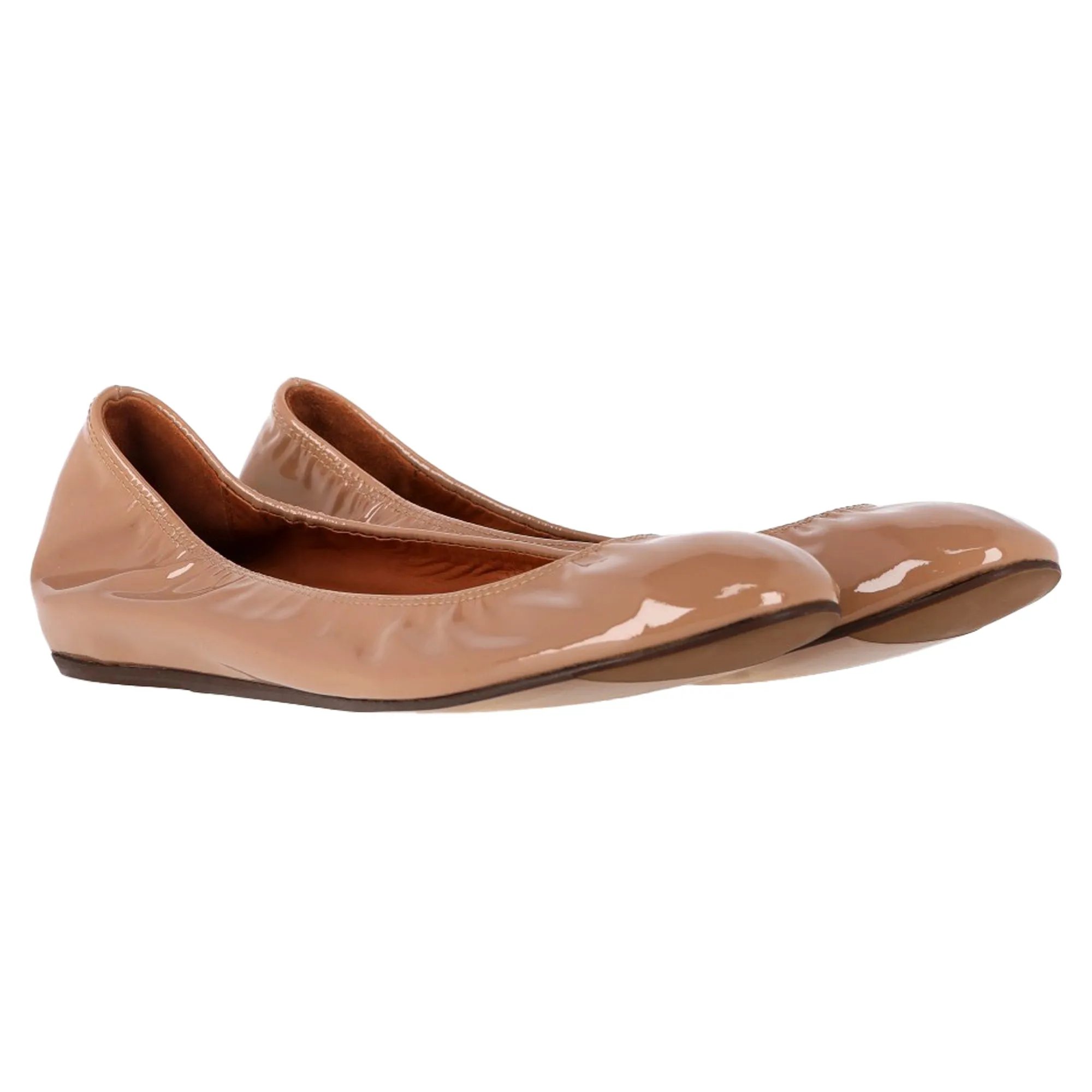 Lanvin Round-Toe Ballet Flats in Brown Patent Leather