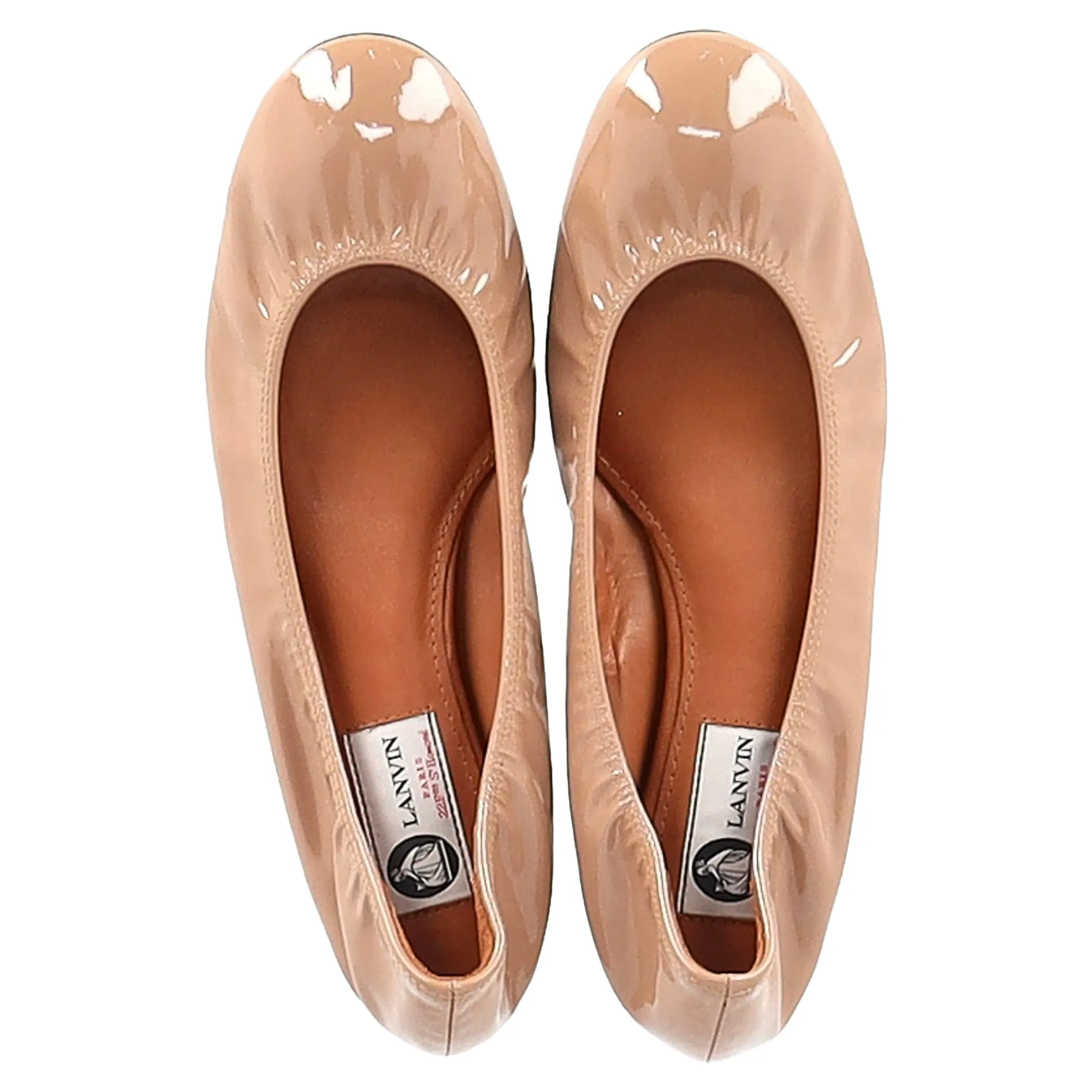 Lanvin Round-Toe Ballet Flats in Brown Patent Leather