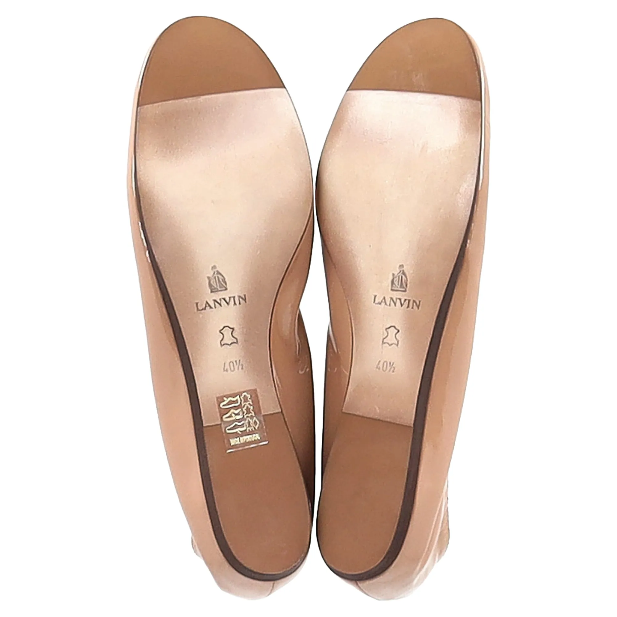 Lanvin Round-Toe Ballet Flats in Brown Patent Leather