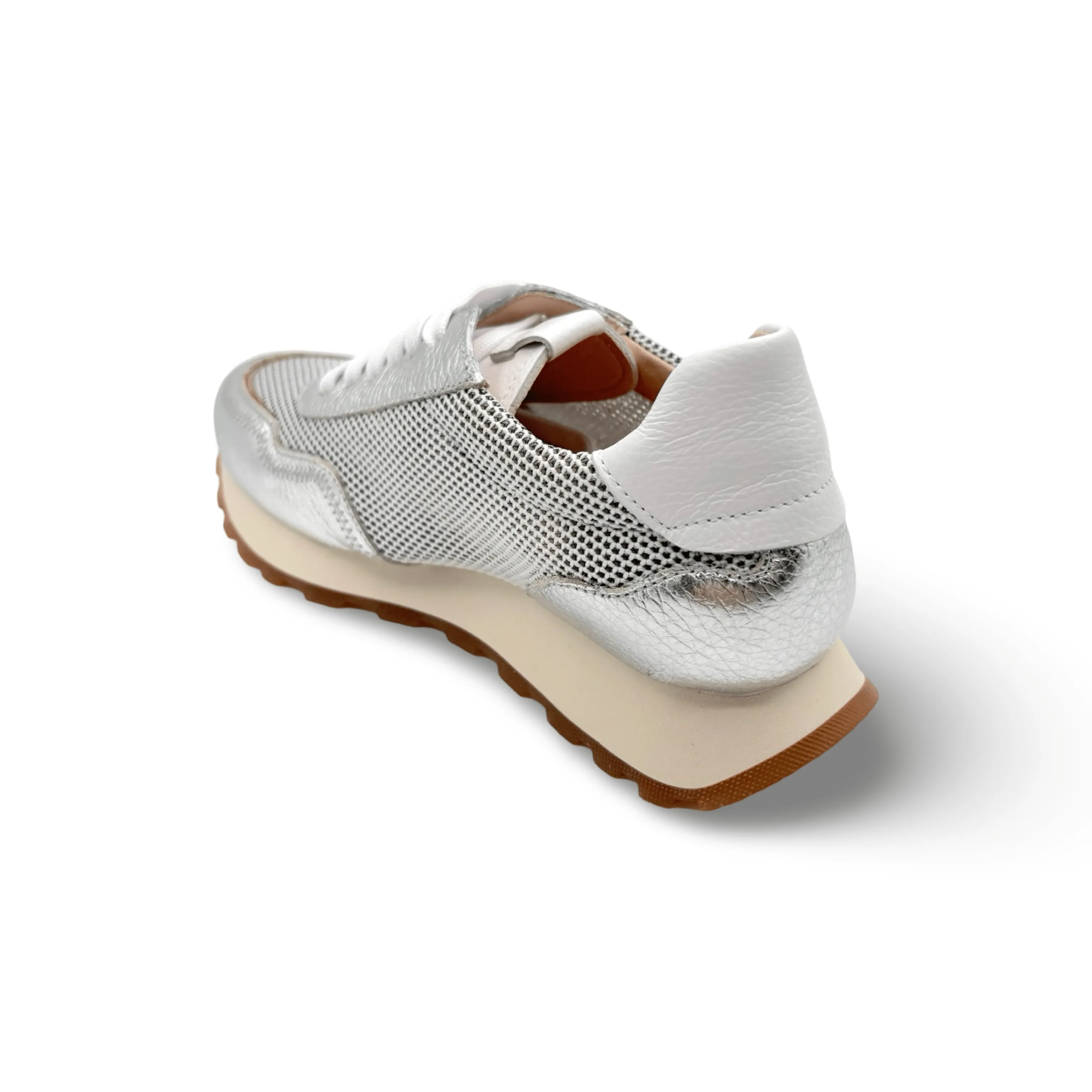 Loira Silver/Off White Lace Up Sneaker