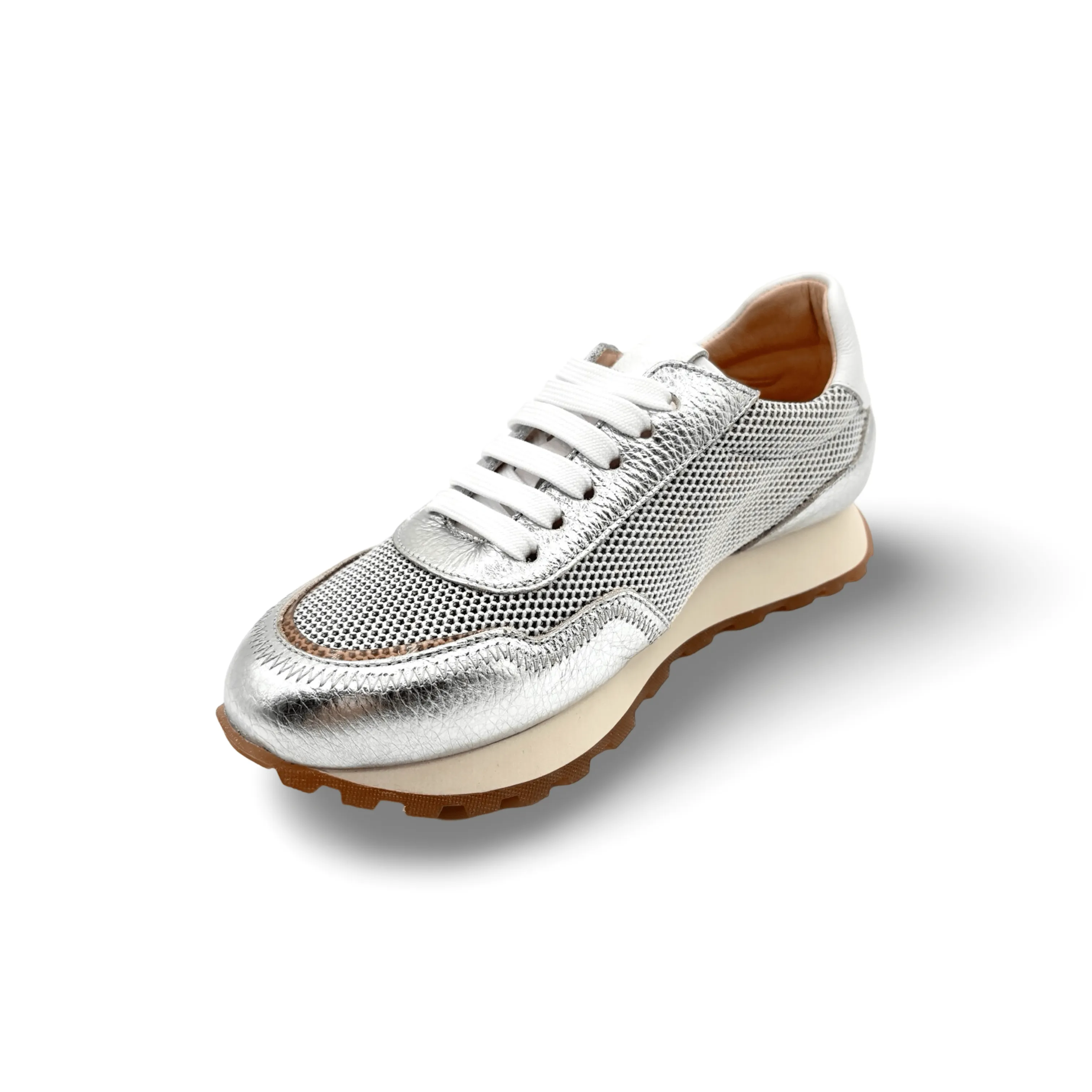 Loira Silver/Off White Lace Up Sneaker