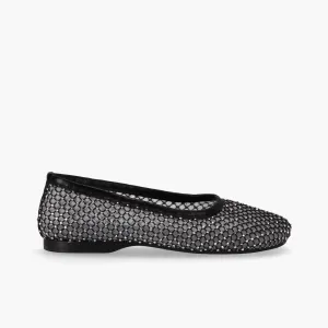 Lorain Mesh Glow Black Leather Ballet Flats