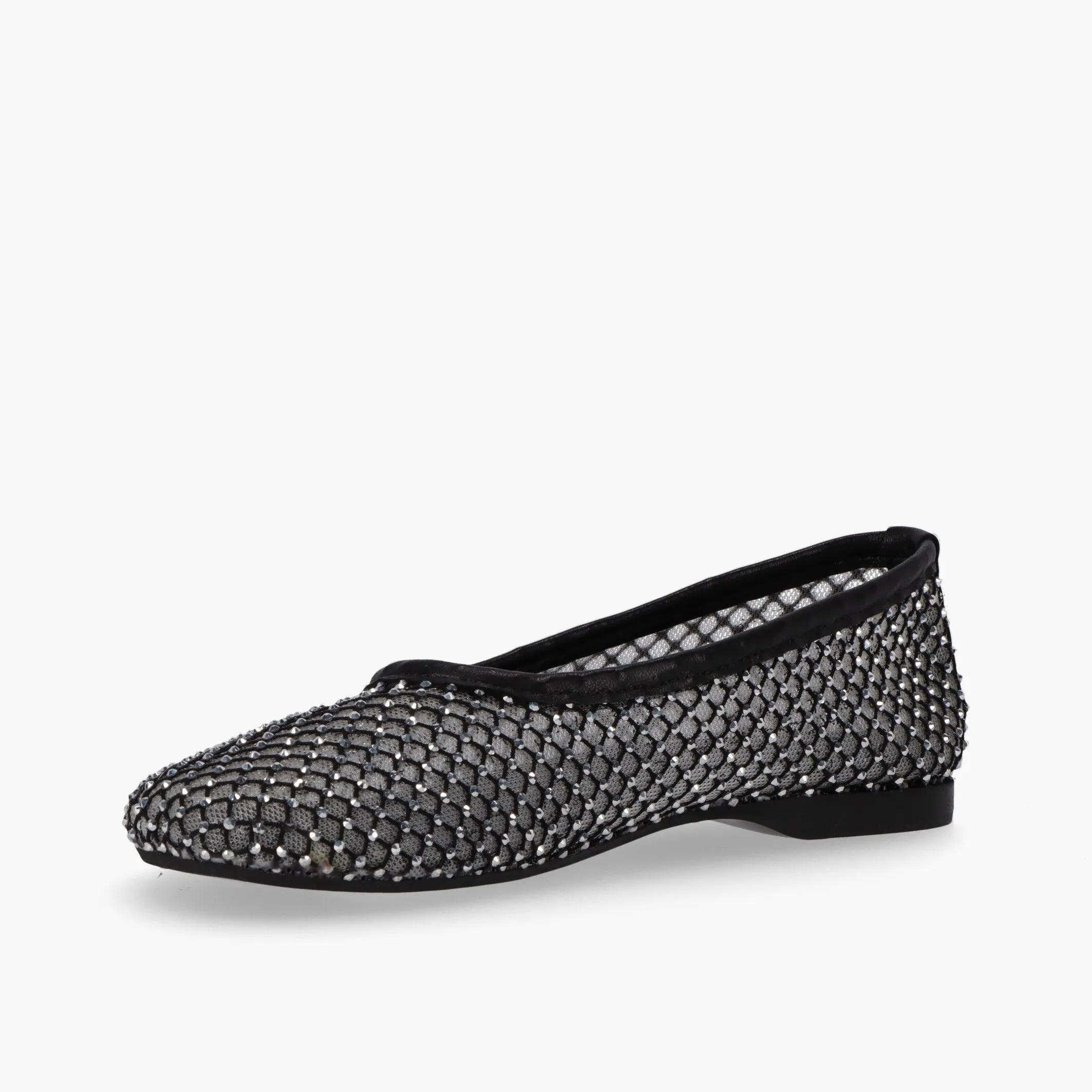 Lorain Mesh Glow Black Leather Ballet Flats