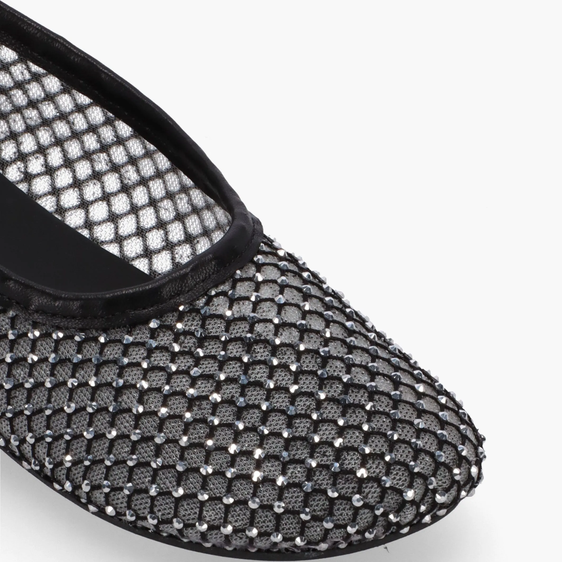 Lorain Mesh Glow Black Leather Ballet Flats