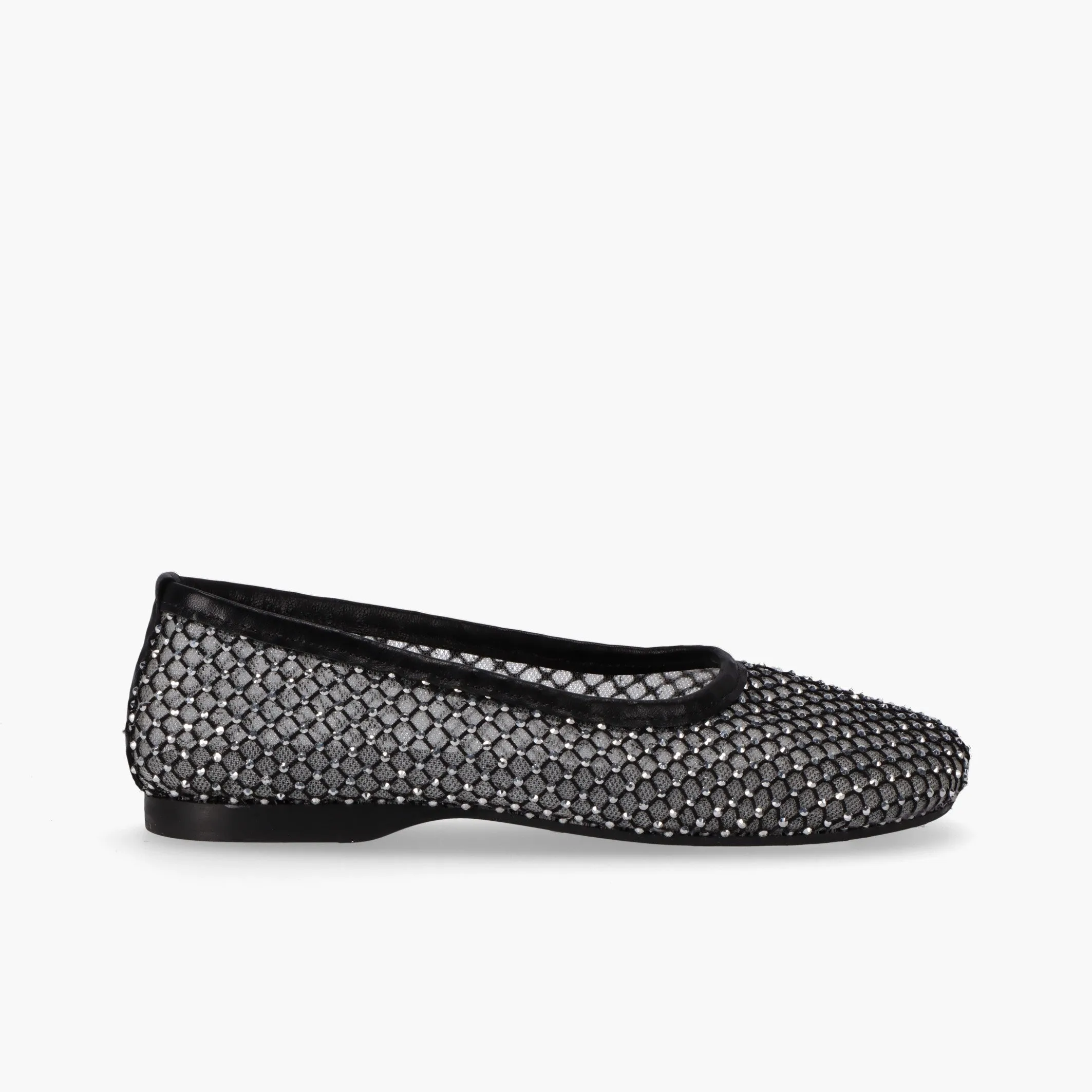 Lorain Mesh Glow Black Leather Ballet Flats