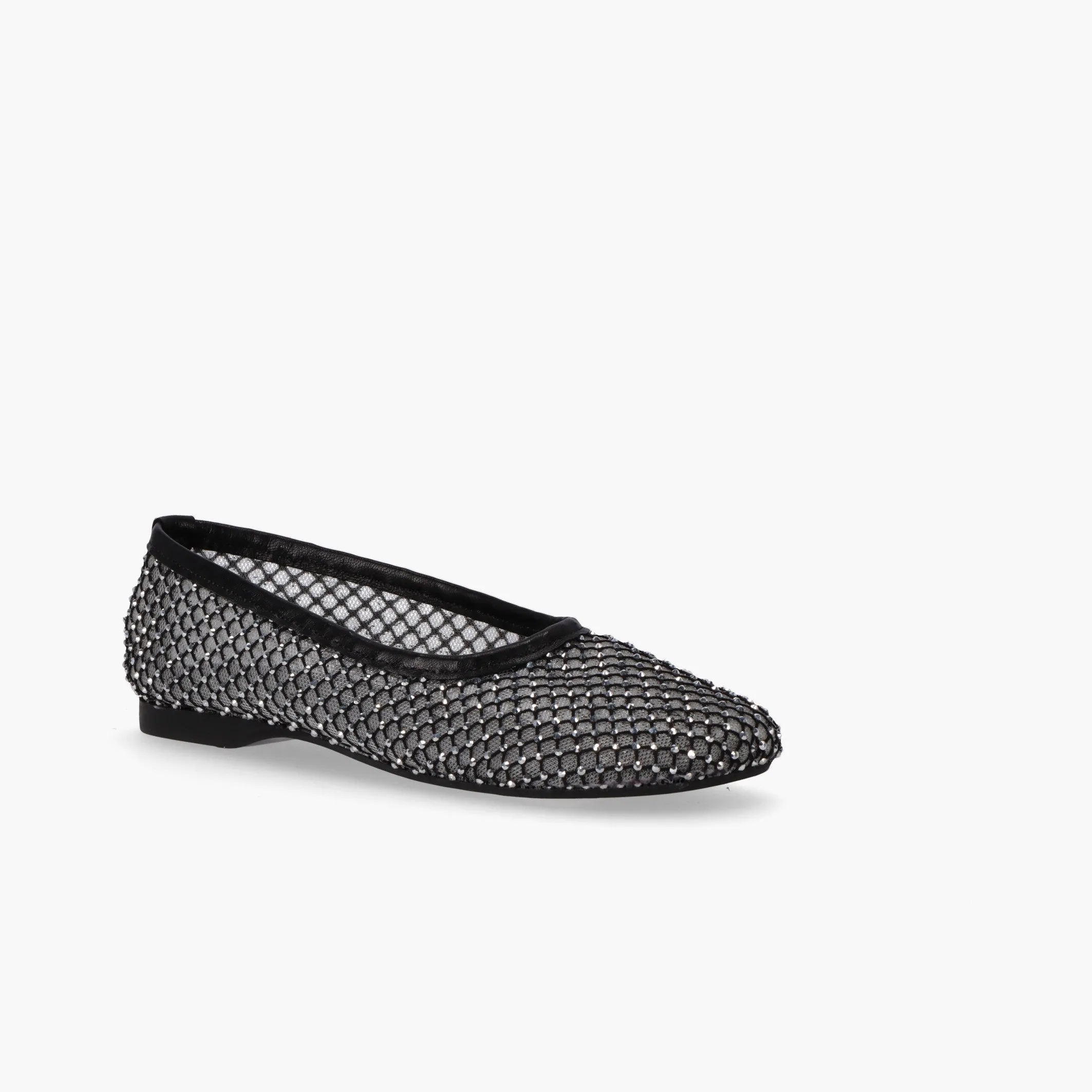 Lorain Mesh Glow Black Leather Ballet Flats
