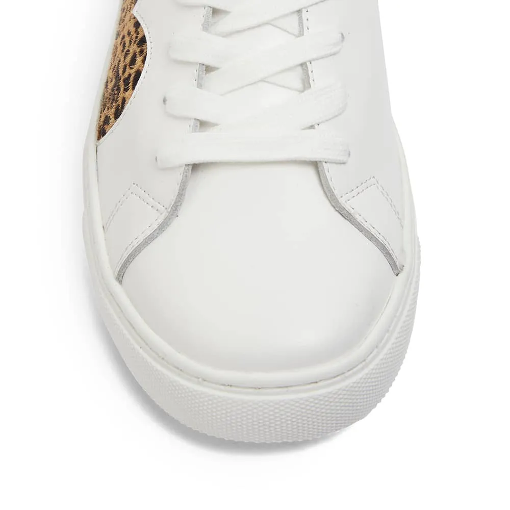 Love Sneaker in White And Animal Print Leather