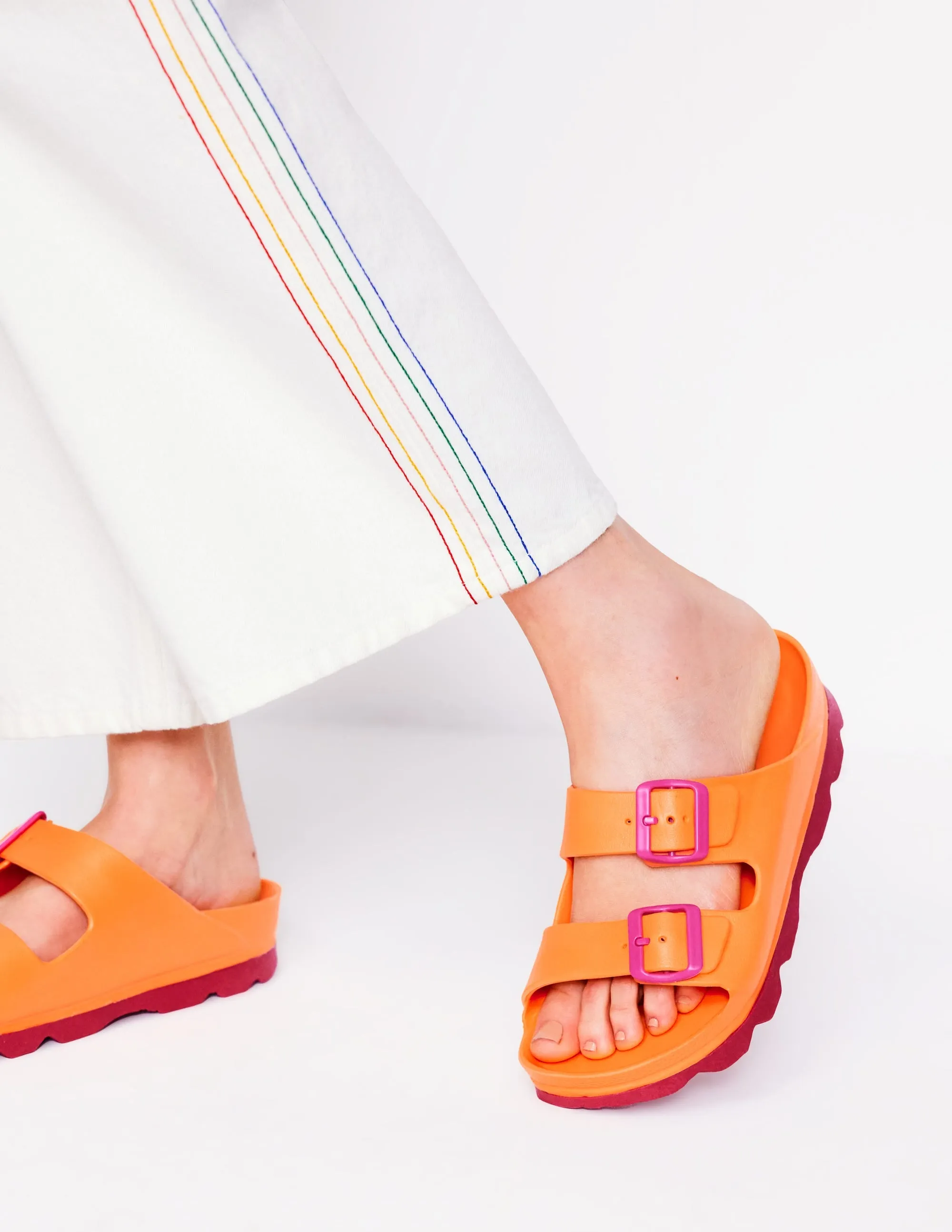 Lyla Double Buckle Sliders-Orange