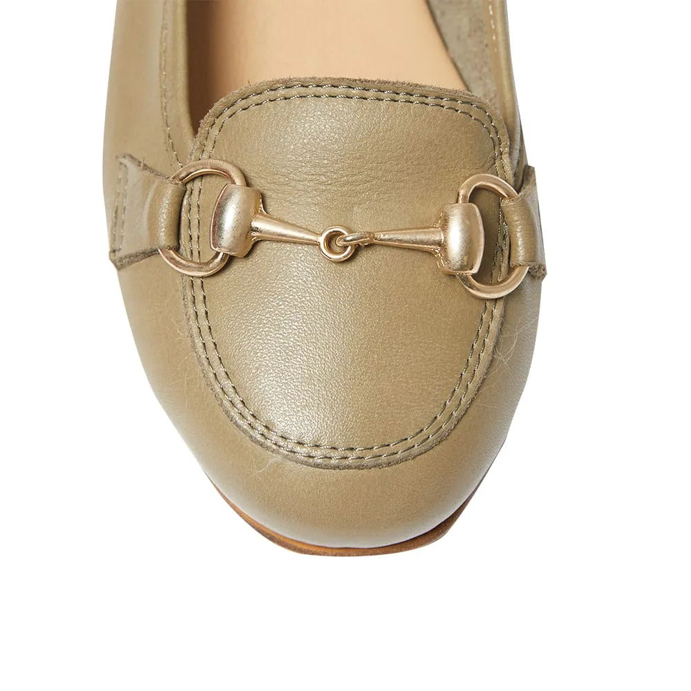 Madeline Flat in Khaki Leather