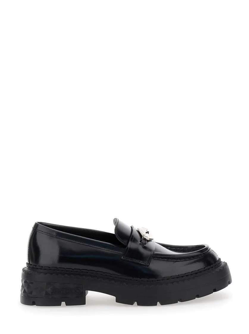Marlow' Black Loafers With Diamond Shaped Detail In Leather