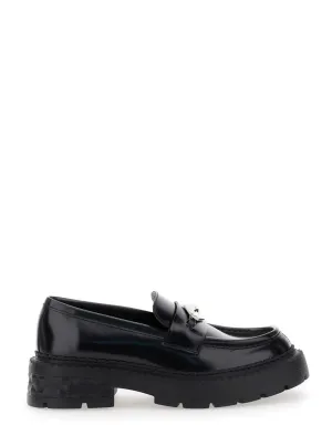 Marlow' Black Loafers With Diamond Shaped Detail In Leather