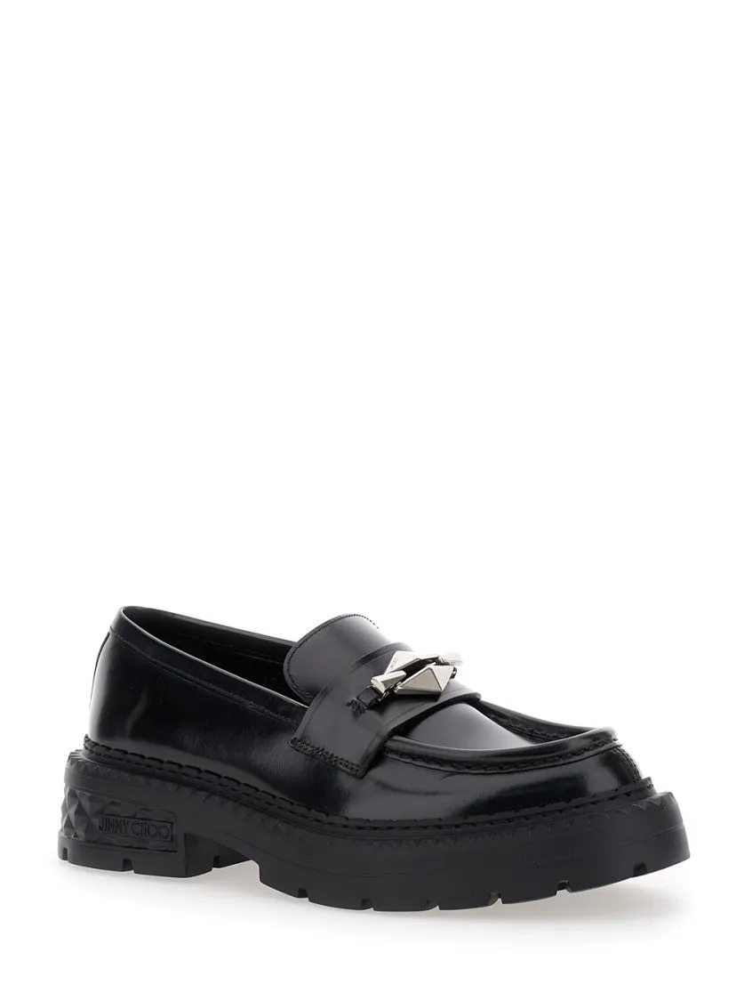 Marlow' Black Loafers With Diamond Shaped Detail In Leather