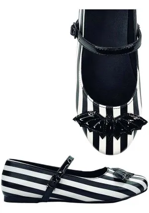 Mary Jane Bat Stripe [White/Black] | FLATS**