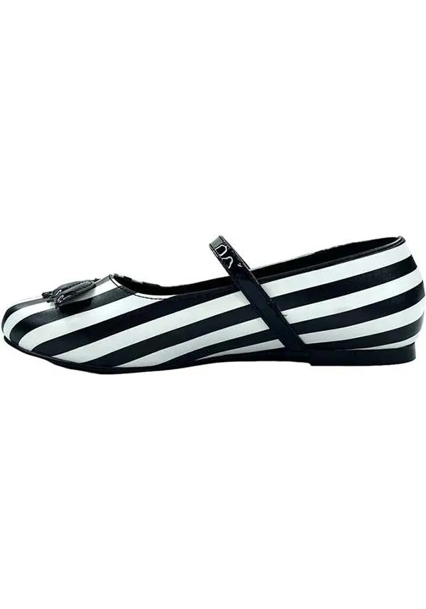 Mary Jane Bat Stripe [White/Black] | FLATS**