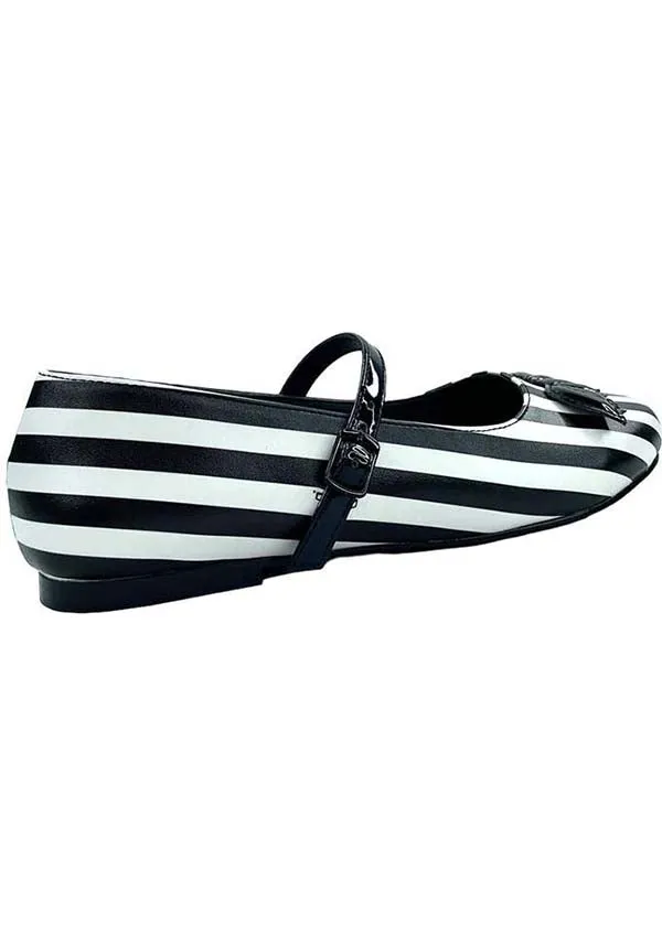 Mary Jane Bat Stripe [White/Black] | FLATS**