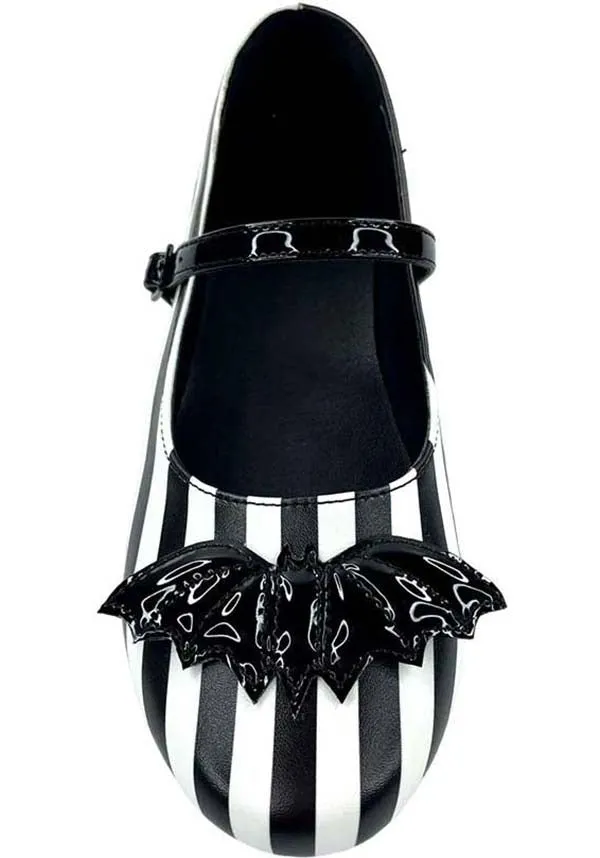 Mary Jane Bat Stripe [White/Black] | FLATS**