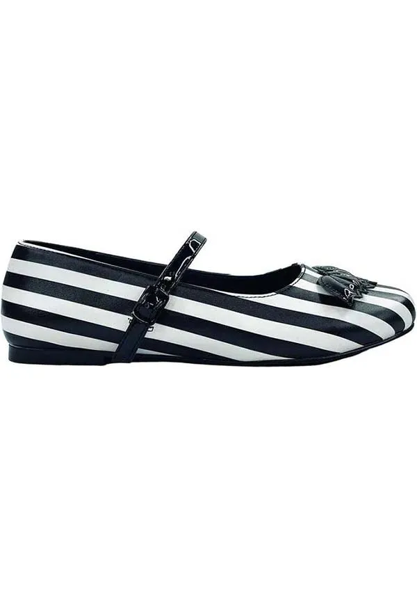 Mary Jane Bat Stripe [White/Black] | FLATS**