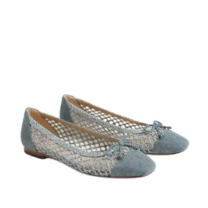 May Square Toe Bow Accent Openwork Flats In Ligth Blue