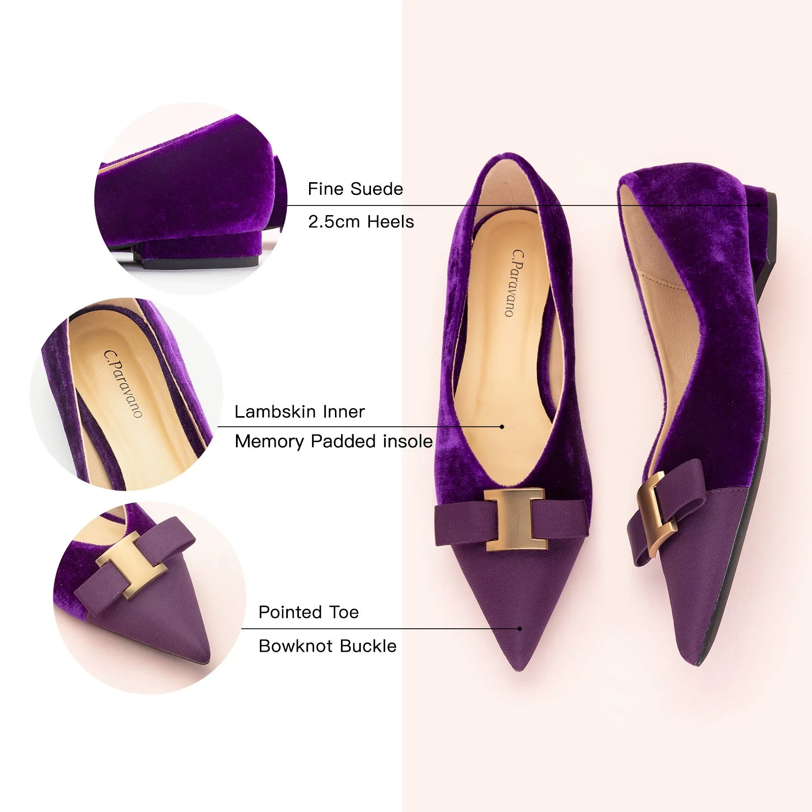 Metal Tie Velvet Flats (Aida)