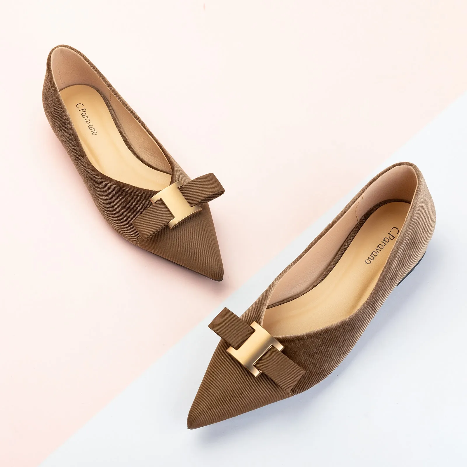 Metal Tie Velvet Flats (Aida)