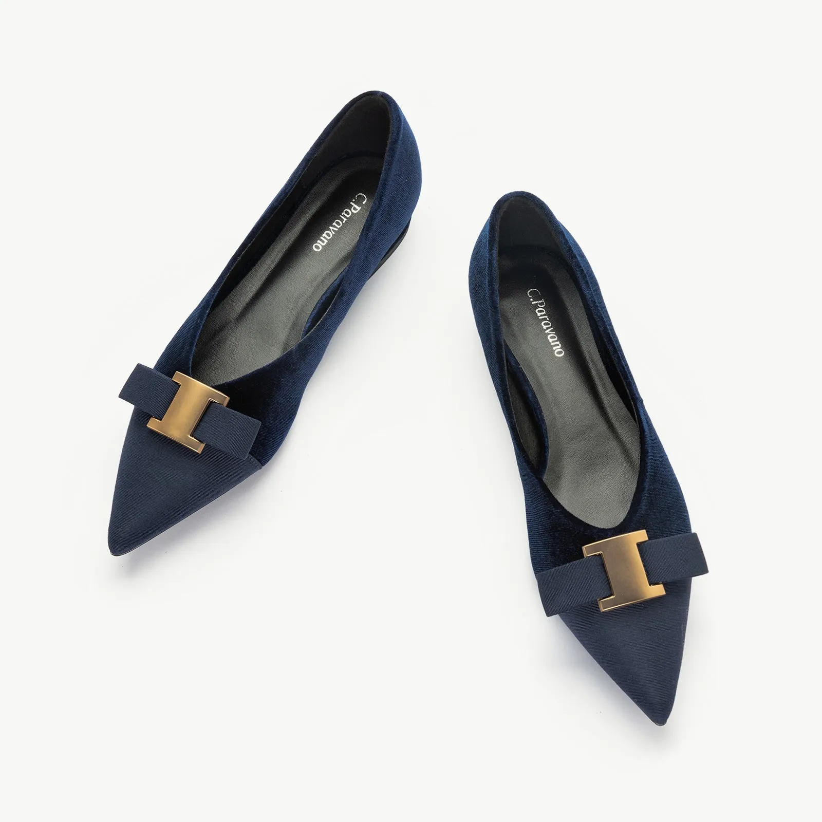 Metal Tie Velvet Flats (Aida)
